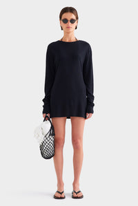 Lightweight Cotton Mini Dress - Black