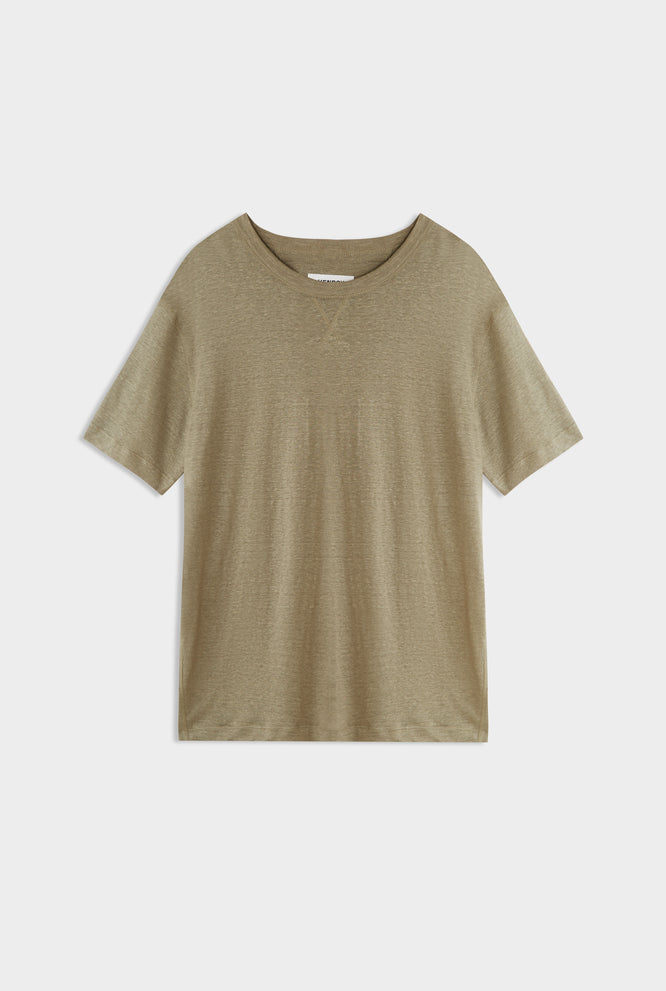 Coverstitch Linen T-Shirt - Dried Moss