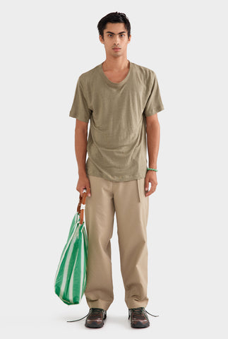 Coverstitch Linen T-Shirt - Dried Moss