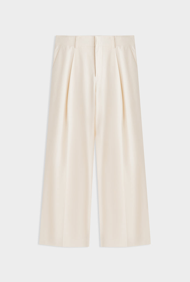 Relaxed Fixed Waist Cotton Trouser - Natural