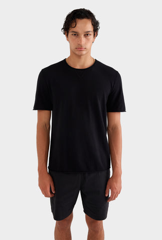 Rolled Edge Cotton Knit T-Shirt - Black