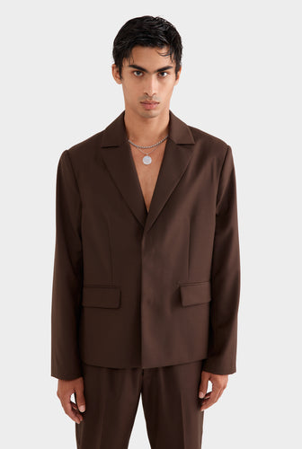 Tailored Wool Suit Jacket - Brown