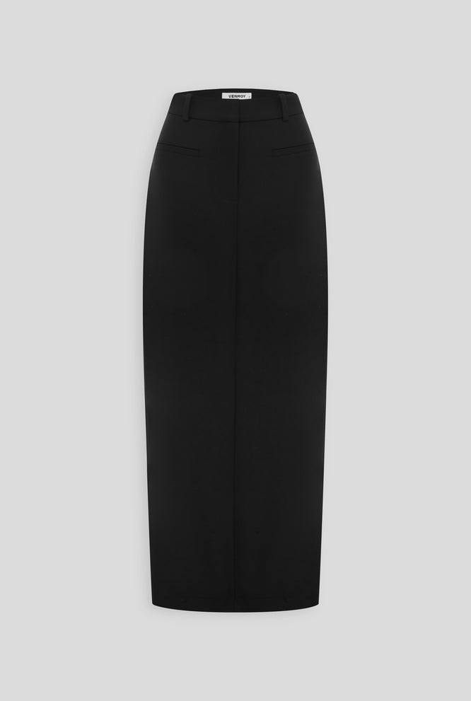 Tailored Wool Maxi Skirt - Black
