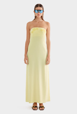 Beaded Strapless Maxi Dress - Pastel Yellow
