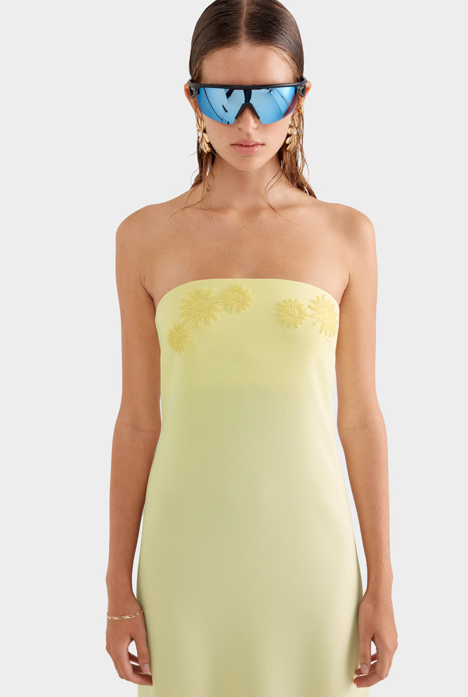 Beaded Strapless Maxi Dress - Pastel Yellow
