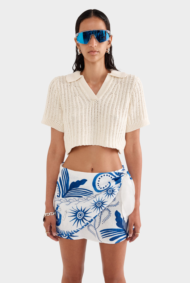 Crochet Cropped Polo - Off White