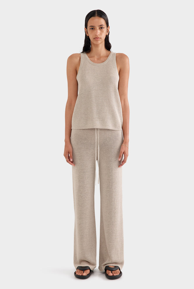 Linen Knitted Pant - White