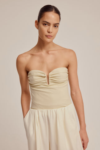 Ruched Strapless Bodice - Pale Straw