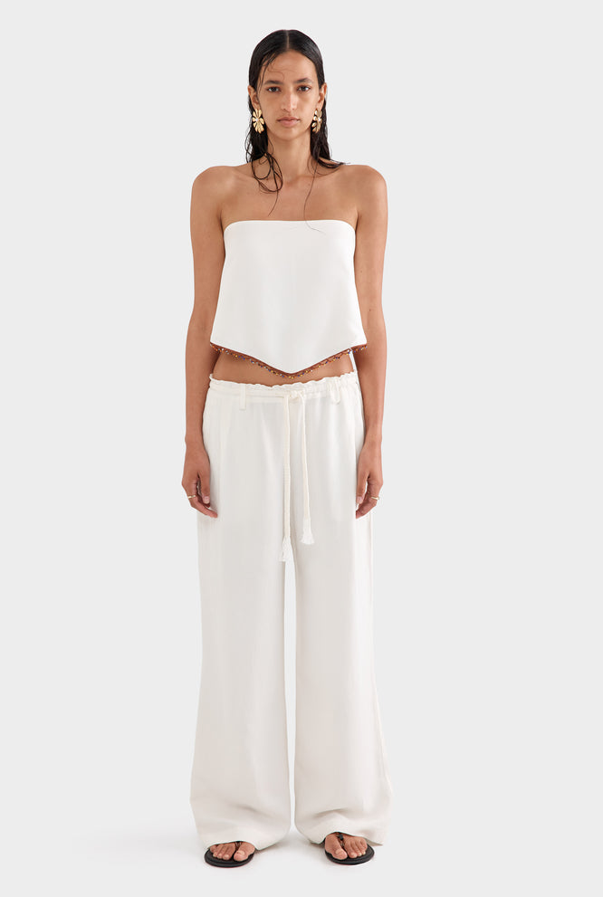 Silk Linen Relaxed Pleat Front Pant - Cream