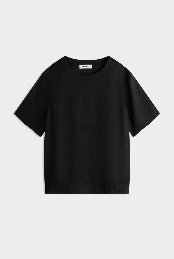 Woven Linen T-Shirt - Black