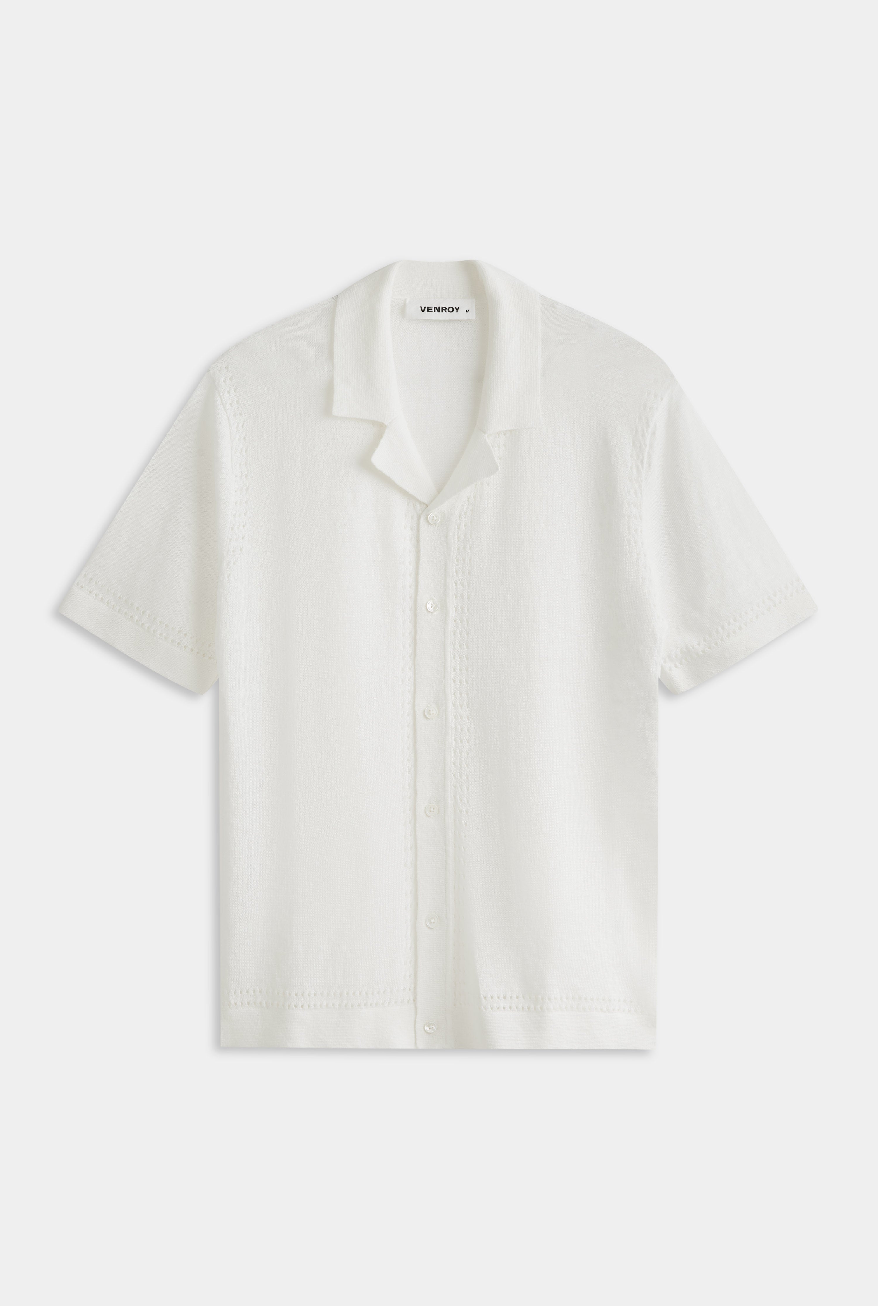 Knitted Contrast Stitch Short Sleeve Shirt - Off White