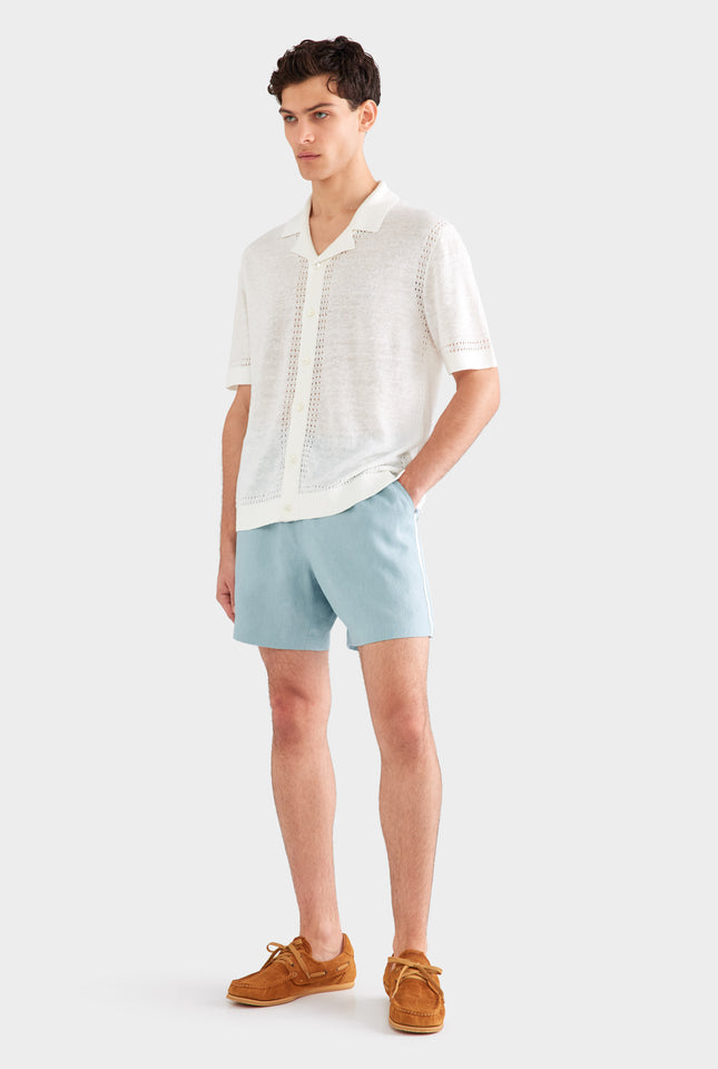 Knitted Contrast Stitch Short Sleeve Shirt - Off White