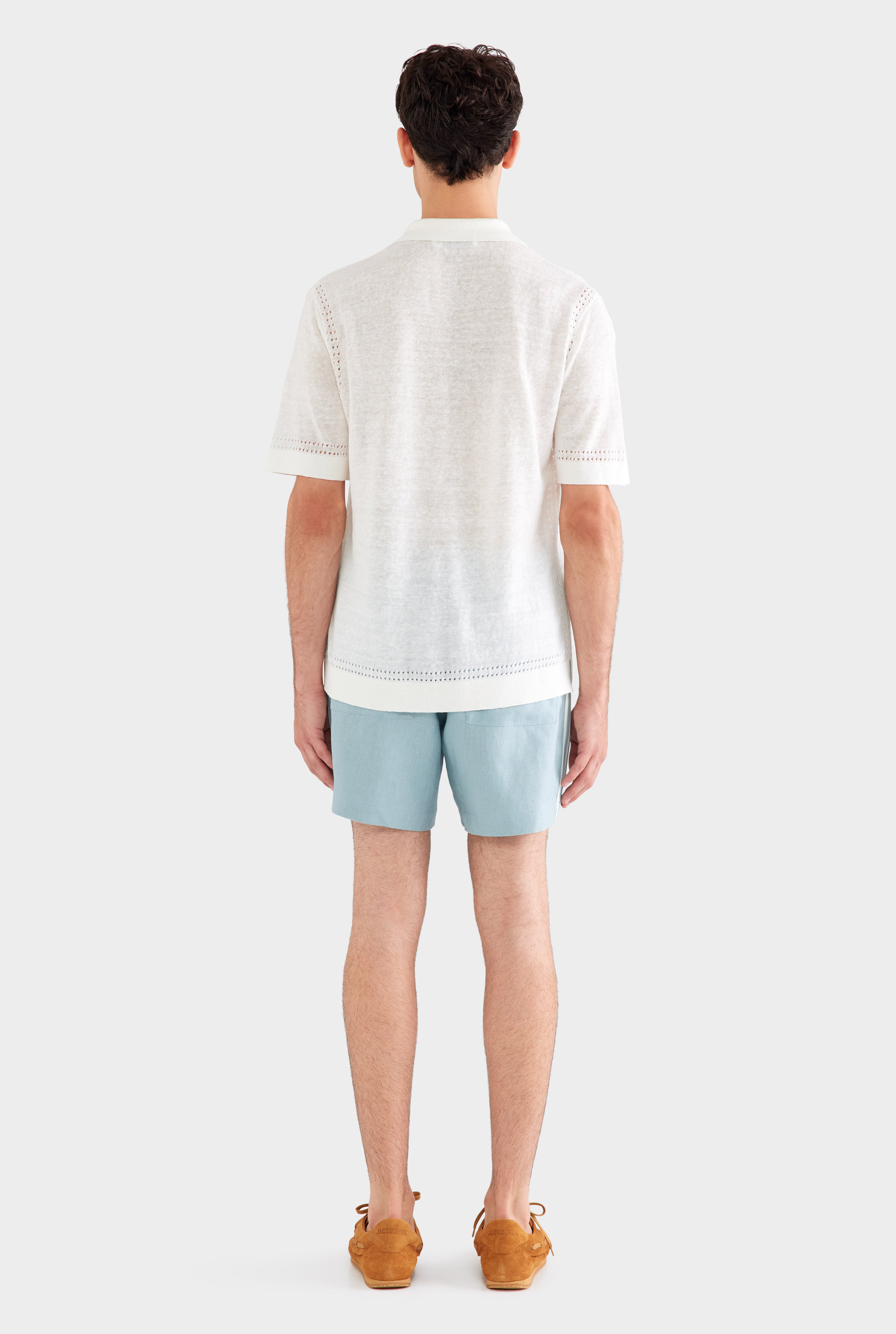 Knitted Contrast Stitch Short Sleeve Shirt - Off White