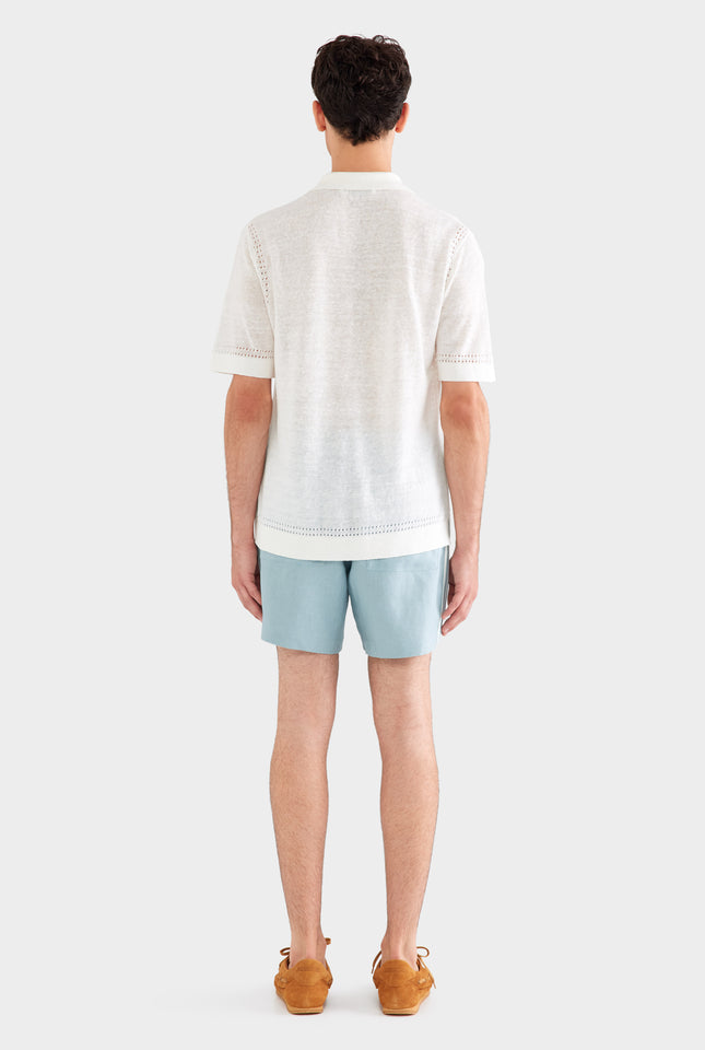 Knitted Contrast Stitch Short Sleeve Shirt - Off White