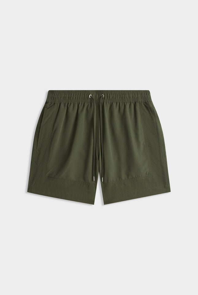 Panelled Border Swim Short -  Deep Olive