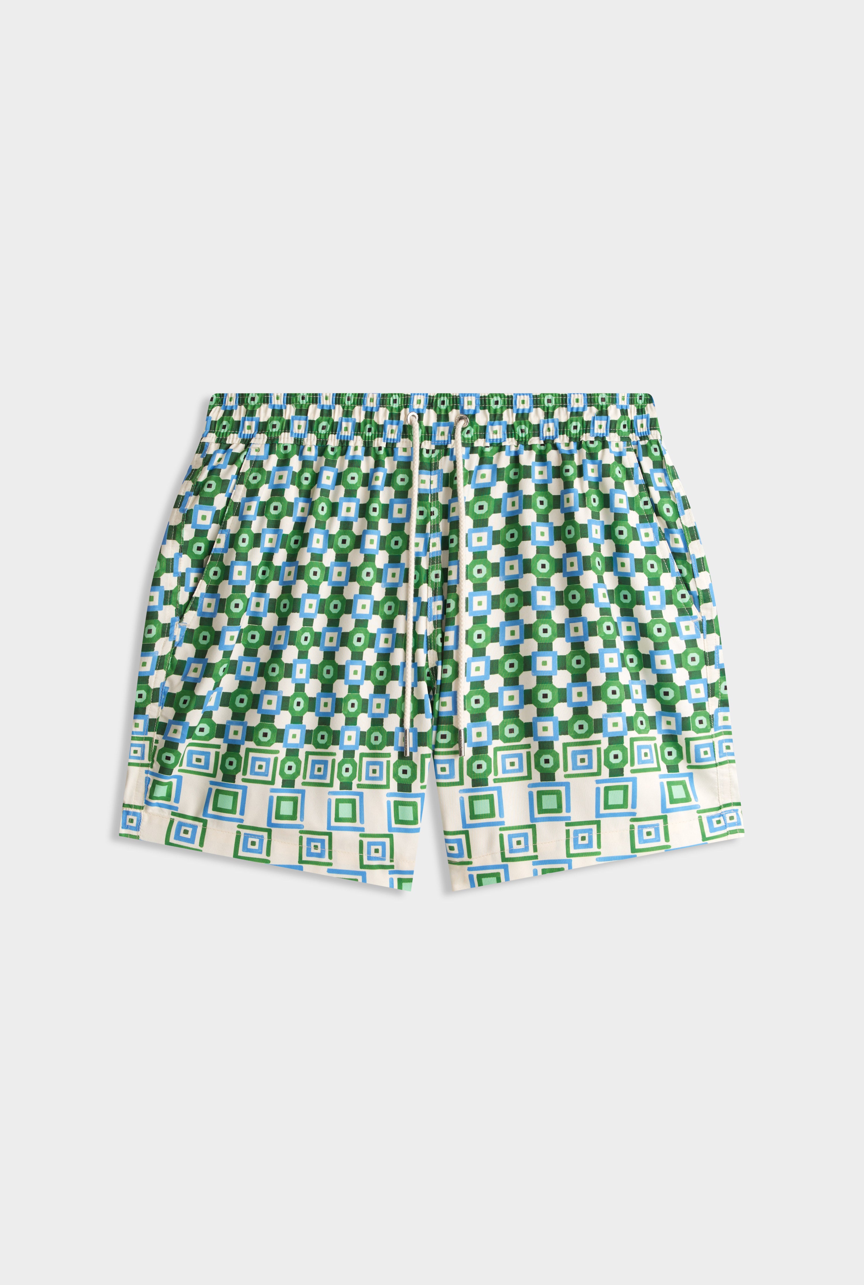 Printed Swim Short -  Blue/Green Geo