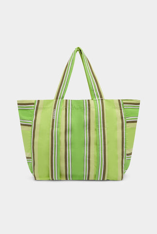 Woven Stripe Beach Tote -  Green Stripe