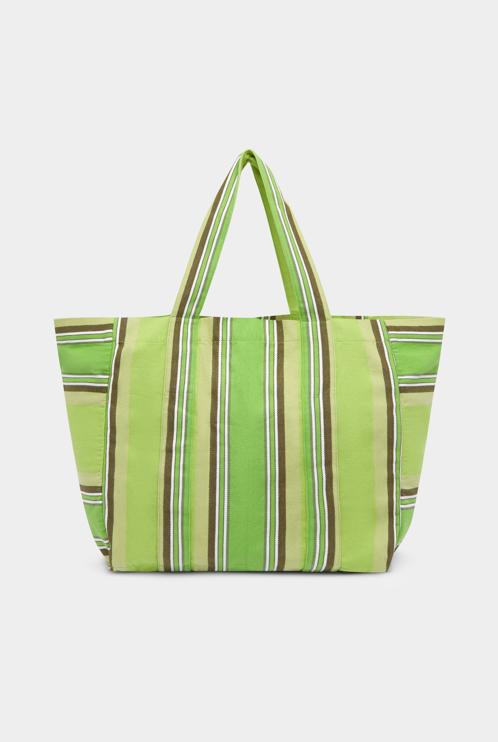 Woven Stripe Beach Tote -  Green Stripe