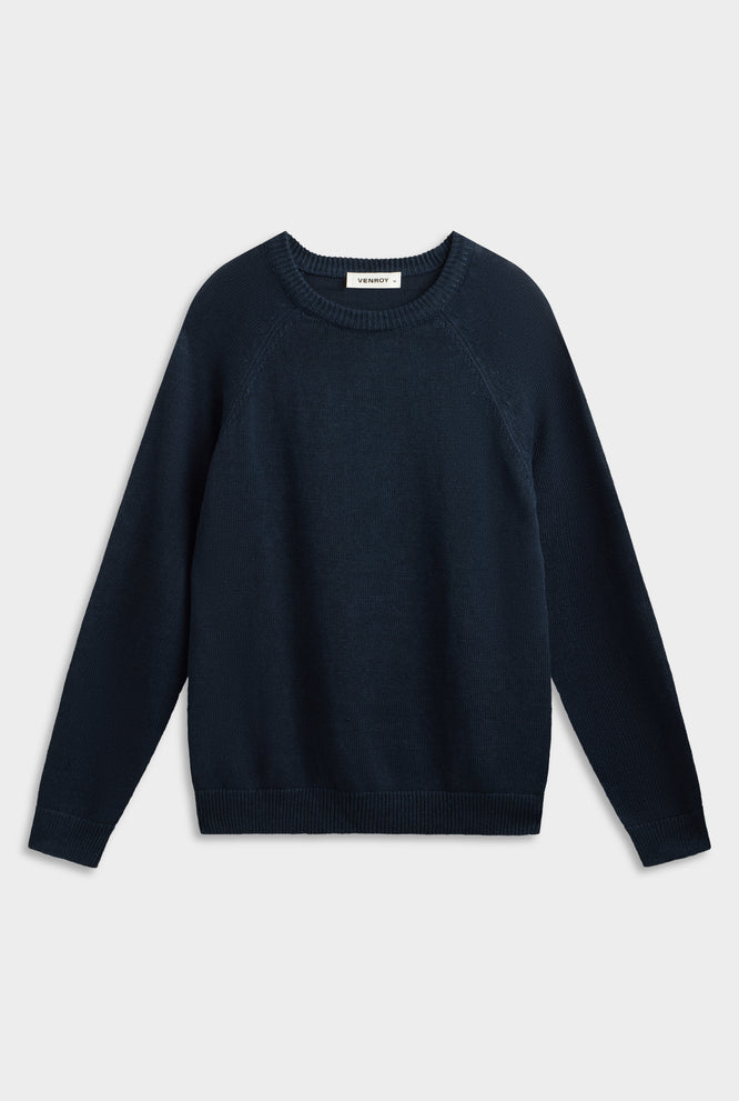 Linen Raglan Sweater - Navy