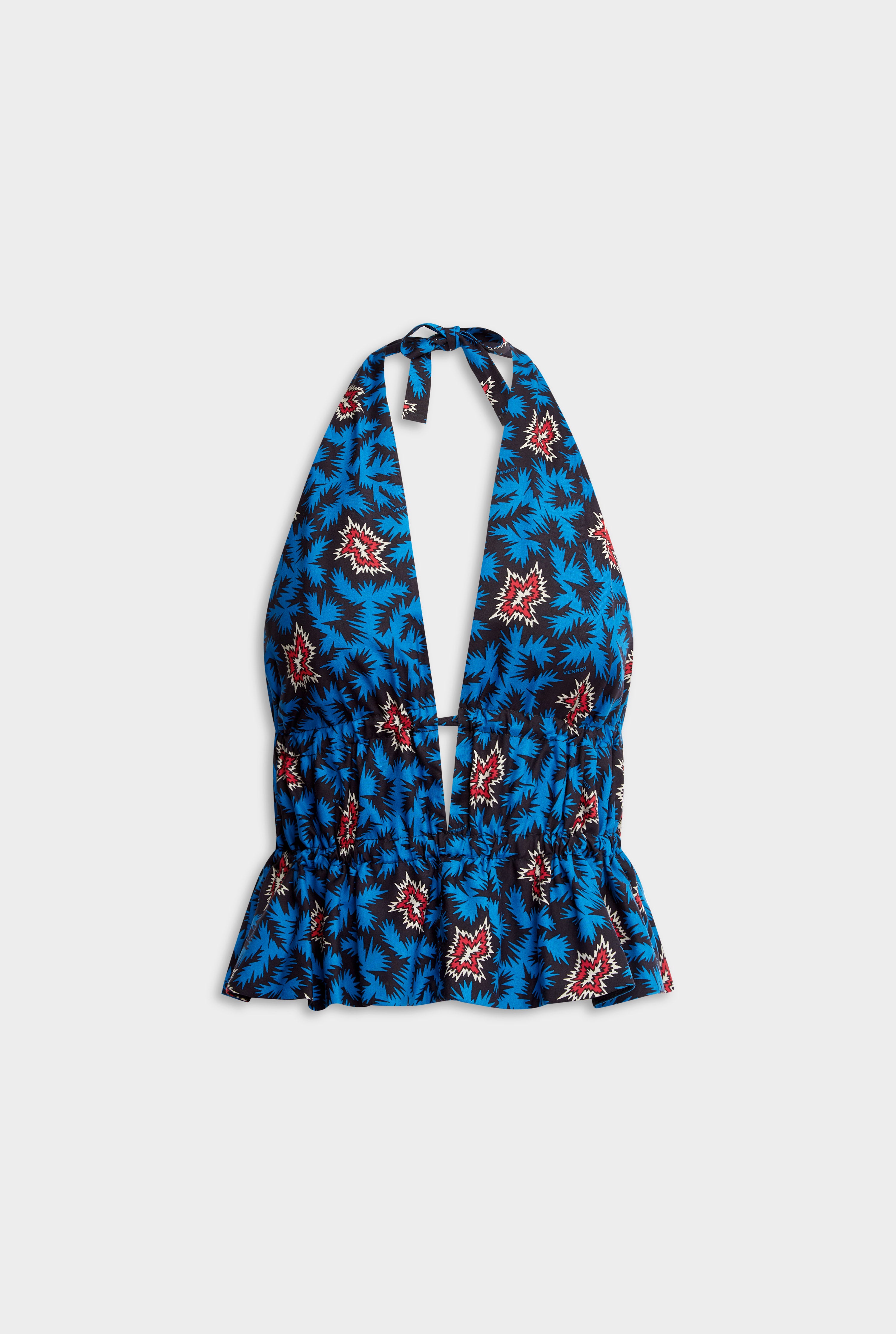Printed Silk Halter Top - Blue/Red BAM