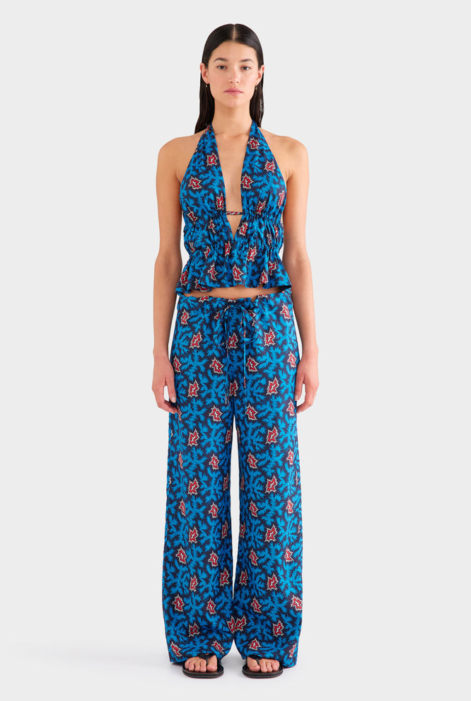 Printed Silk Halter Top - Blue/Red BAM