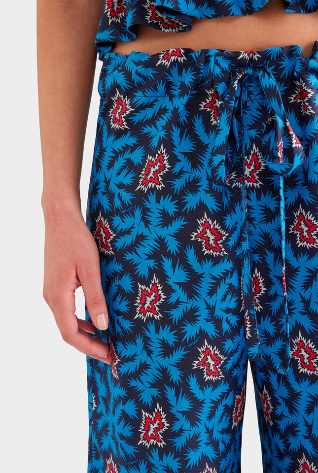 Printed Silk Paperbag Pant - Blue/Red BAM