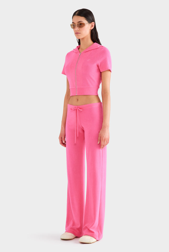 Short Sleeve Cropped Terry Jacket - Hot Pink