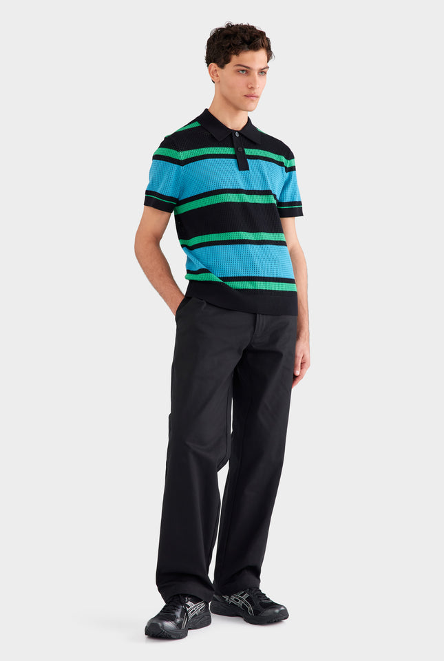 Stripe Cotton Polo - Black/Blue/Green Stripe