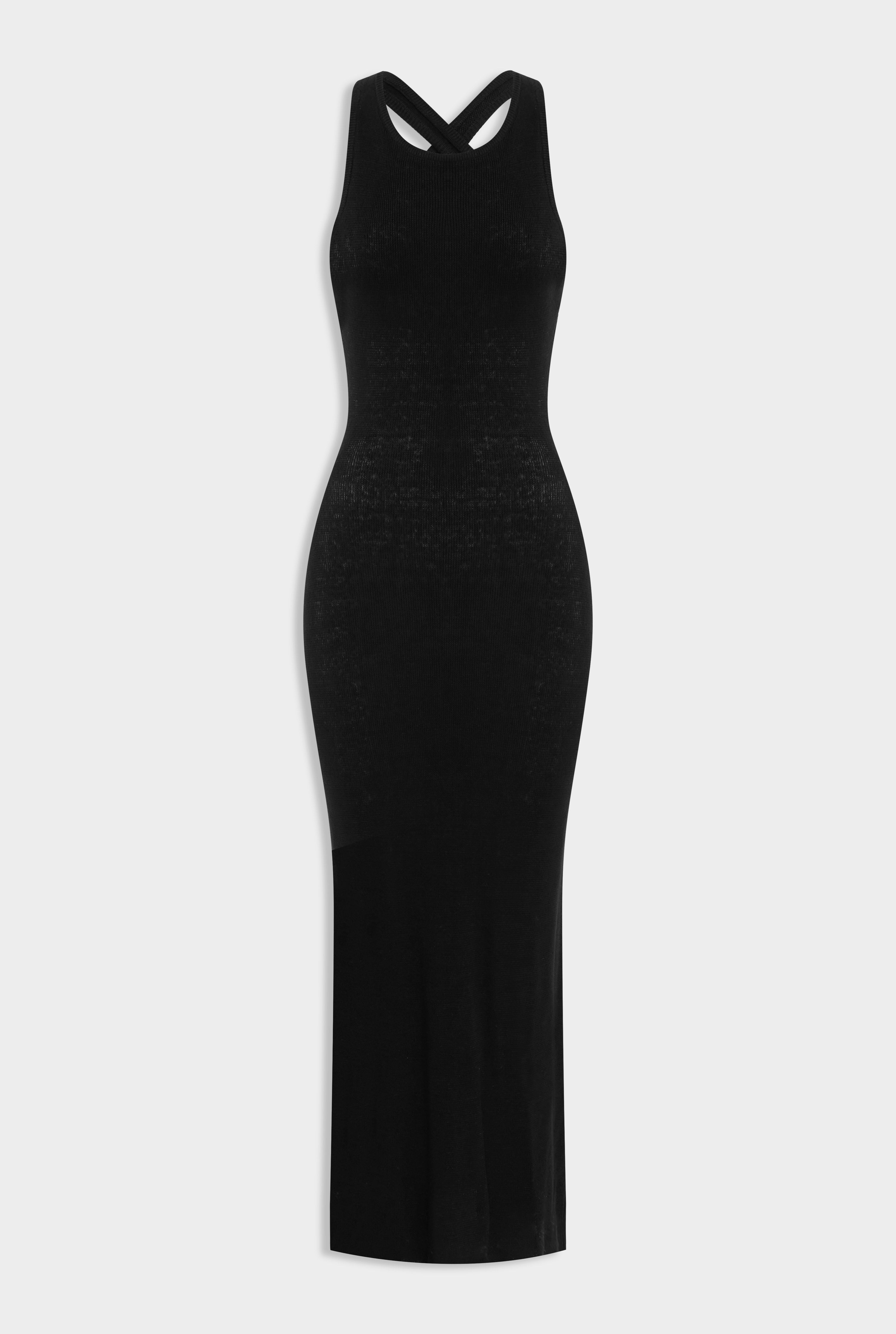 Linen Knitted Cross Back Dress - Black