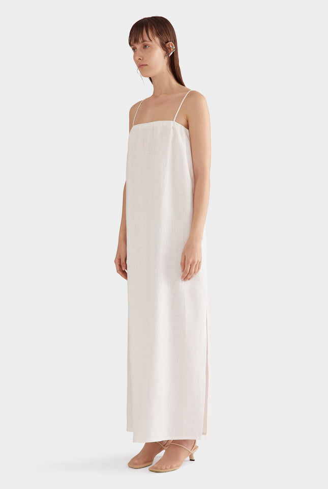 Gathered Linen Maxi Dress - Off White