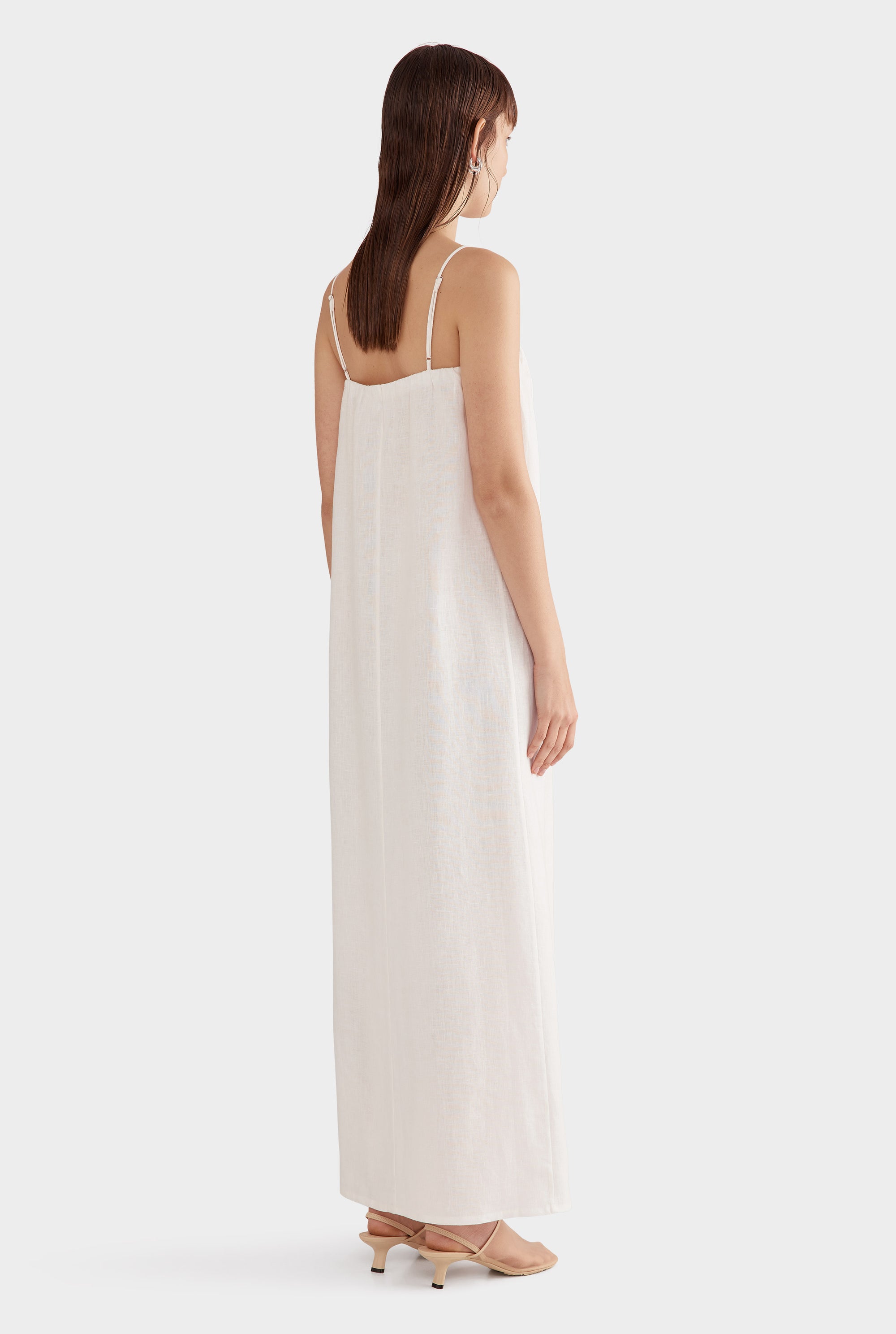 Gathered Linen Maxi Dress - Off White