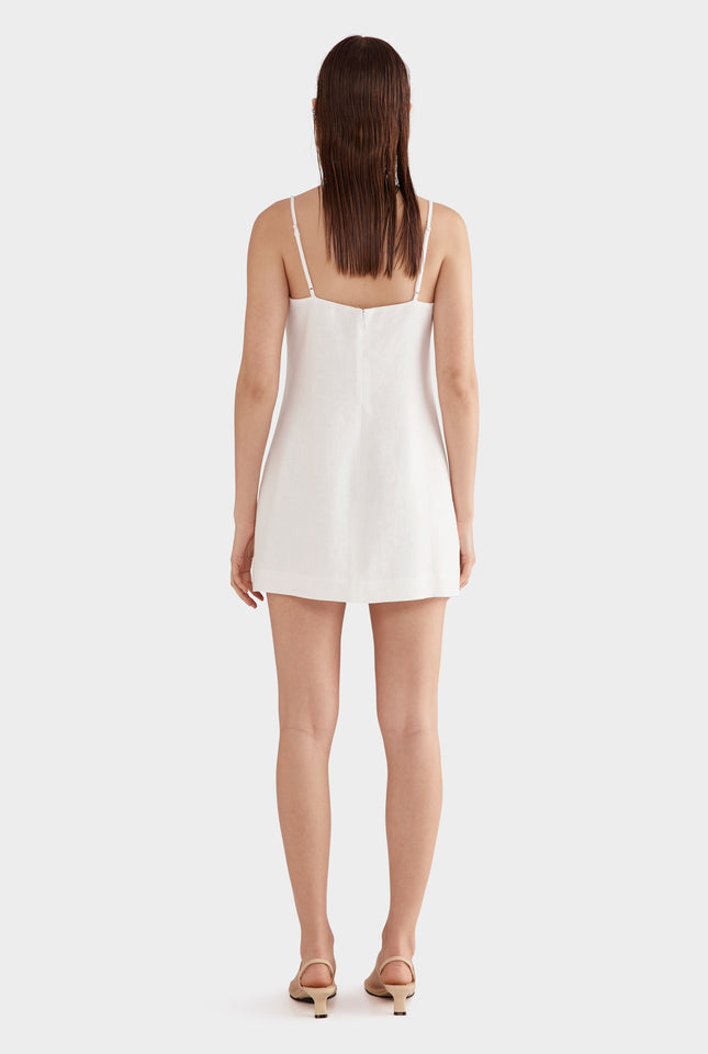 Linen Panelled Mini Dress - Off White