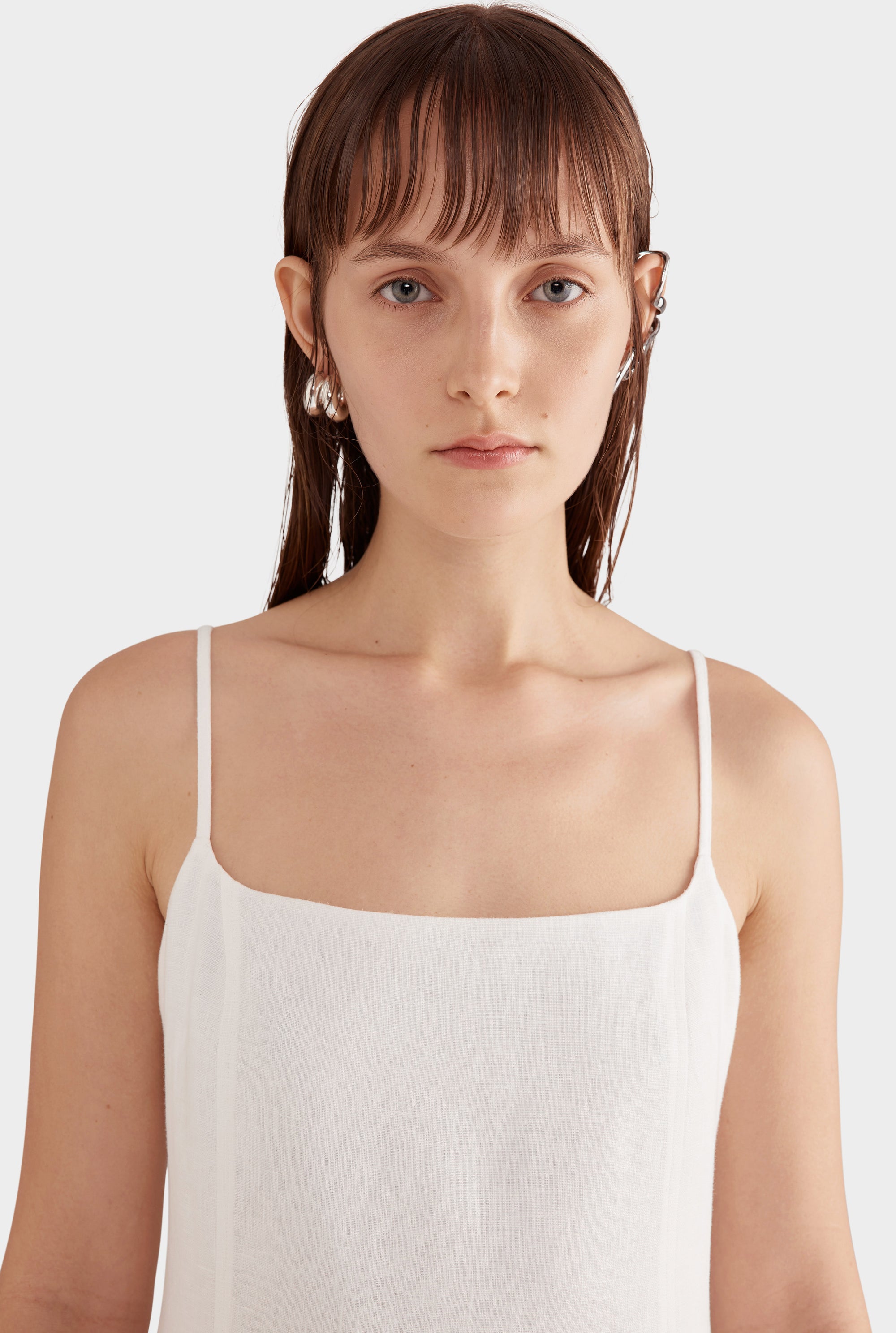 Linen Panelled Mini Dress - Off White