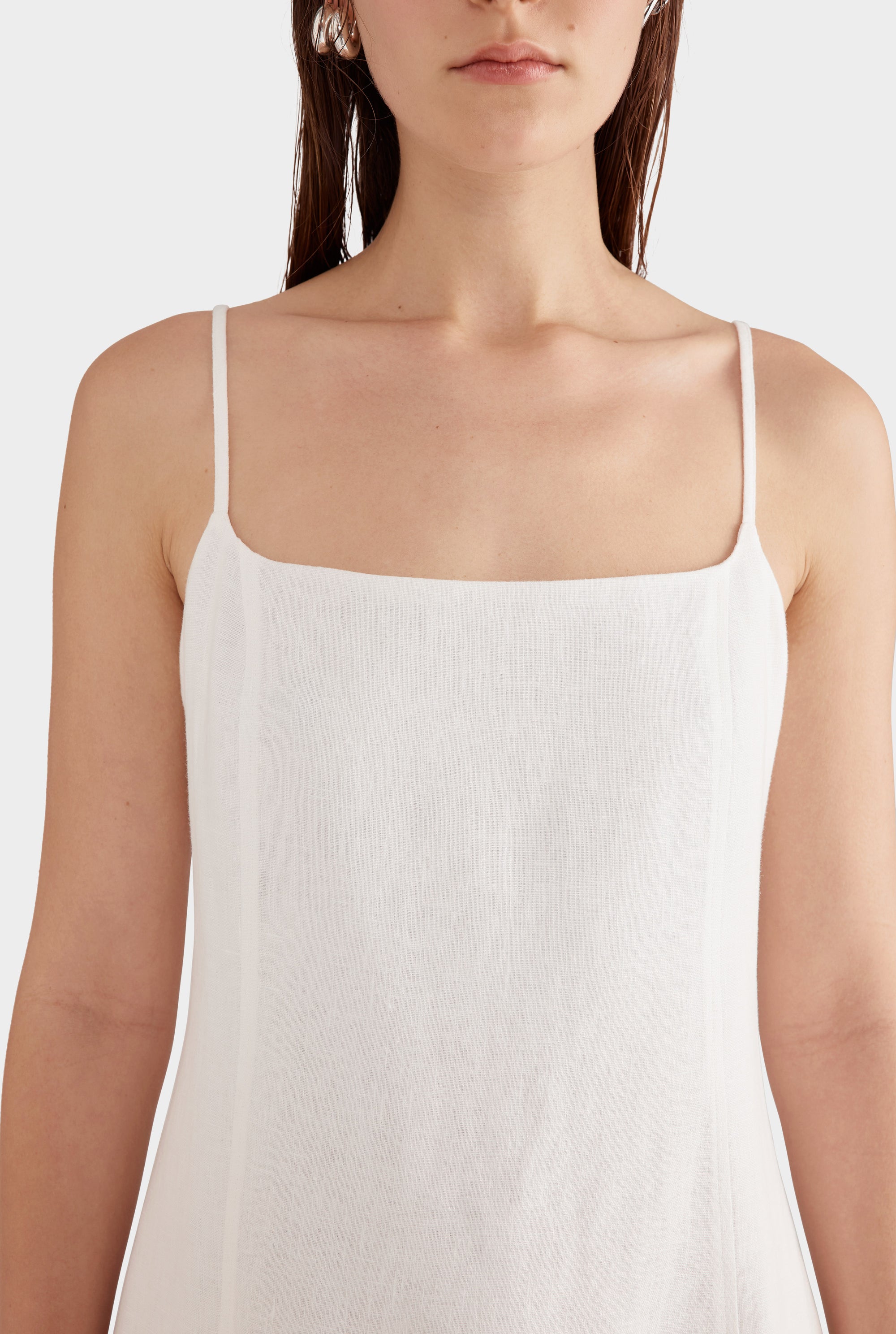 Linen Panelled Mini Dress - Off White