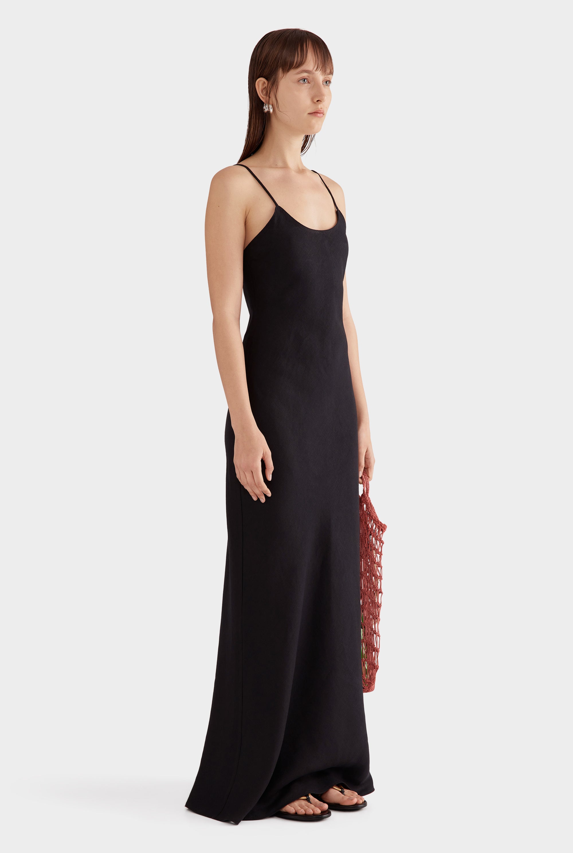 Linen Slip Dress - Black