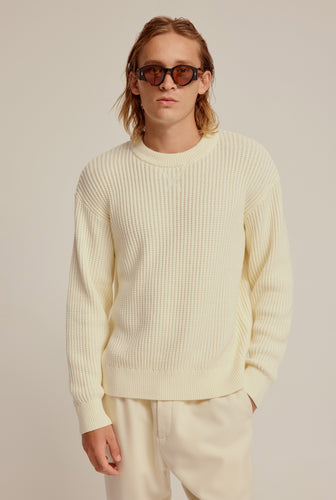 Cotton Rib Knitted Sweater - Antique White