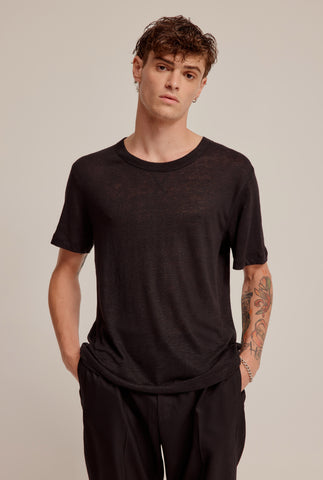 Coverstitch Linen T-Shirt - Black