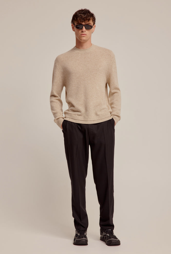 Double Neck Cashmere Sweater - Sand Marl