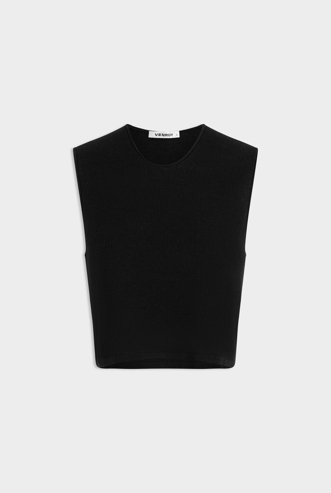 Rib Knitted Cropped Tank - Black