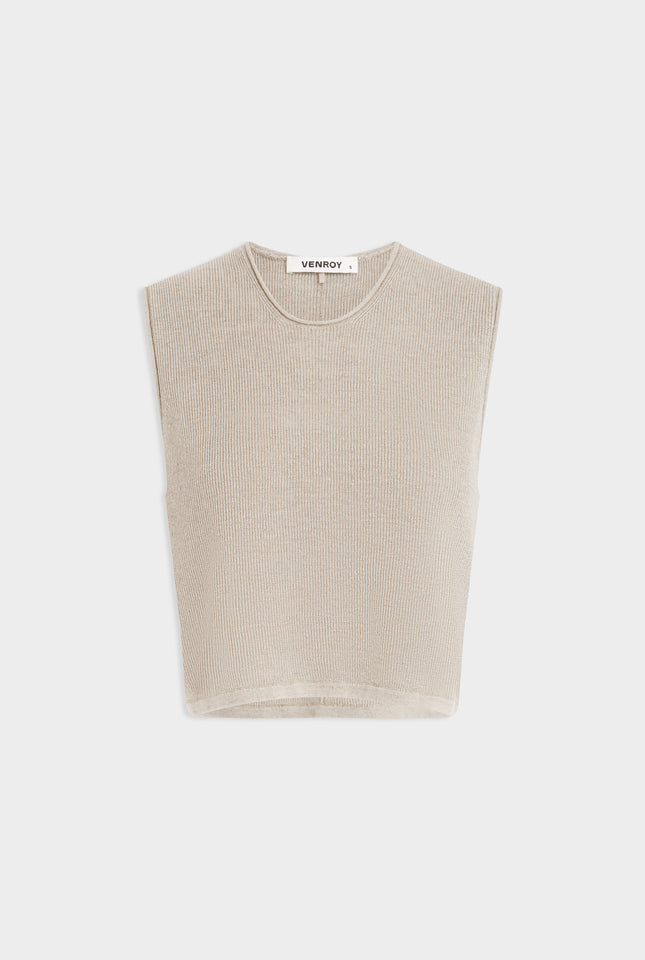 Rib Knitted Cropped Tank - Taupe
