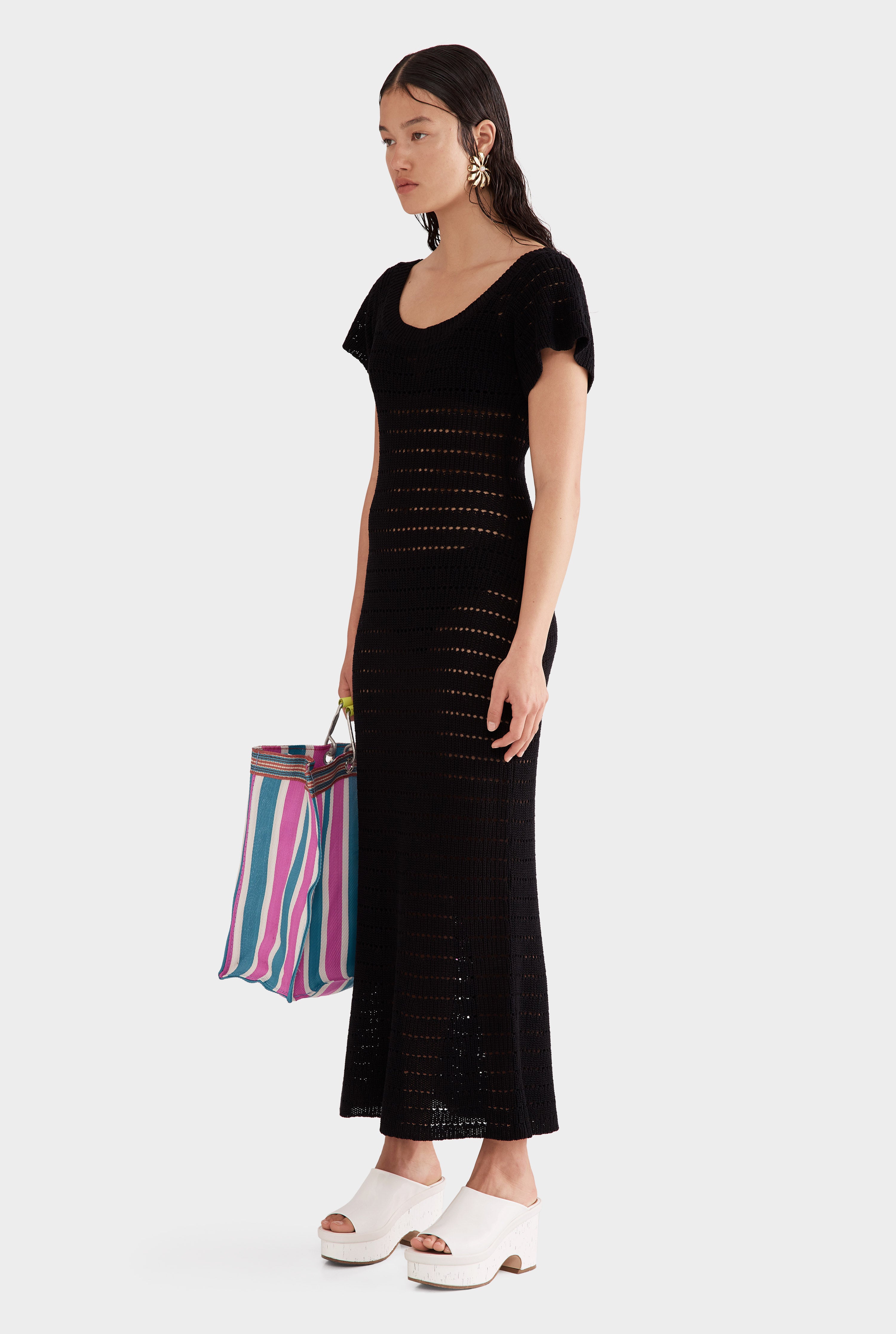 Crochet Scoop Neck Dress - Black