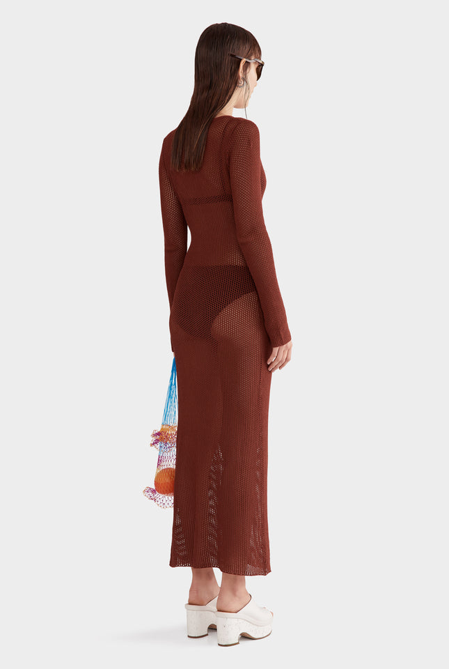 Long Sleeve Crochet Maxi Dress - Cherry Mahogany