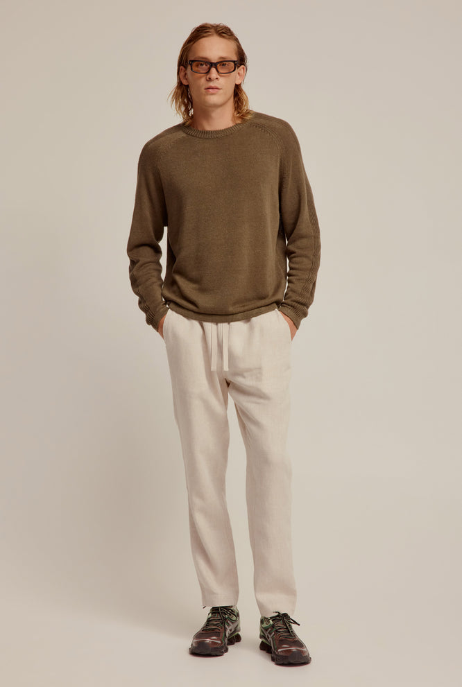 Linen Raglan Sweater - Deep Olive Brown