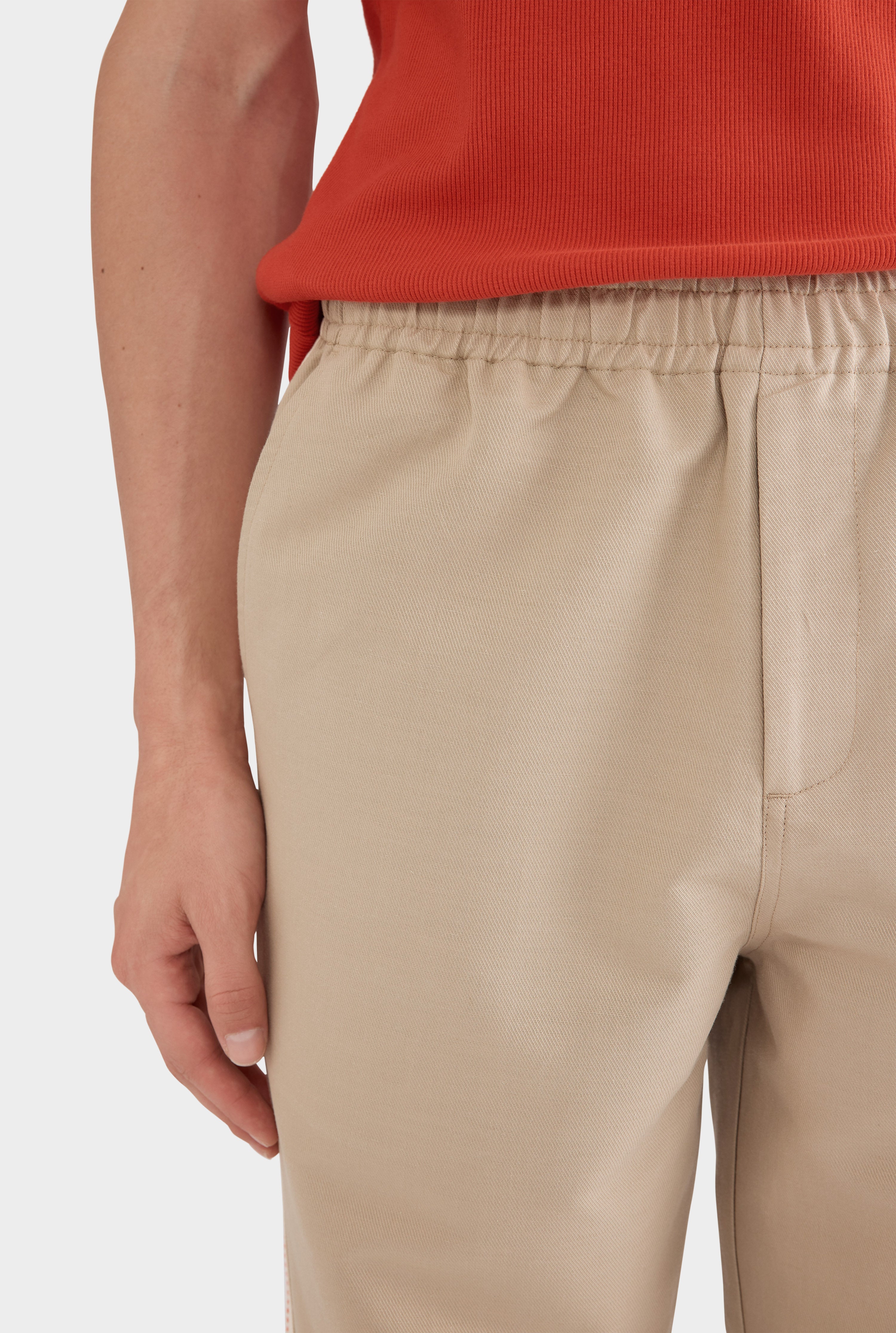 Linen Cotton Lounge Chino - Eucalyptus/Cream Red Stripe