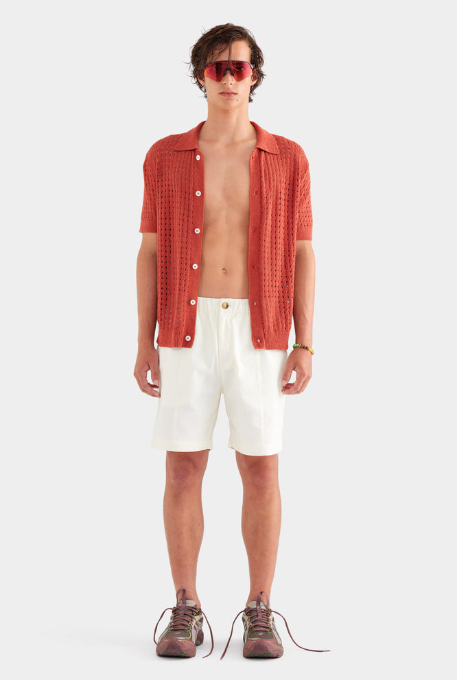 Boucle Border Knit Shirt - Brick Red
