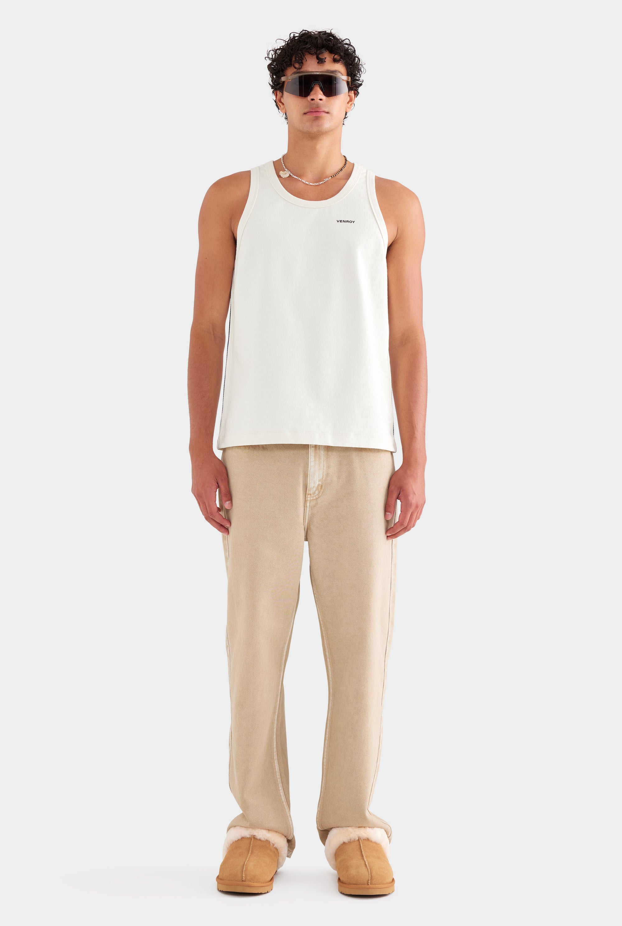 Bound Jersey Tank - Cream/Crochet Tape