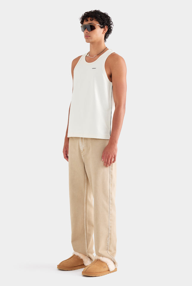Bound Jersey Tank - Cream/Crochet Tape