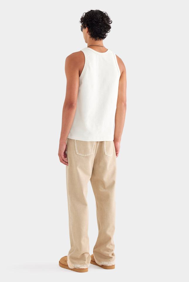 Bound Jersey Tank - Cream/Crochet Tape