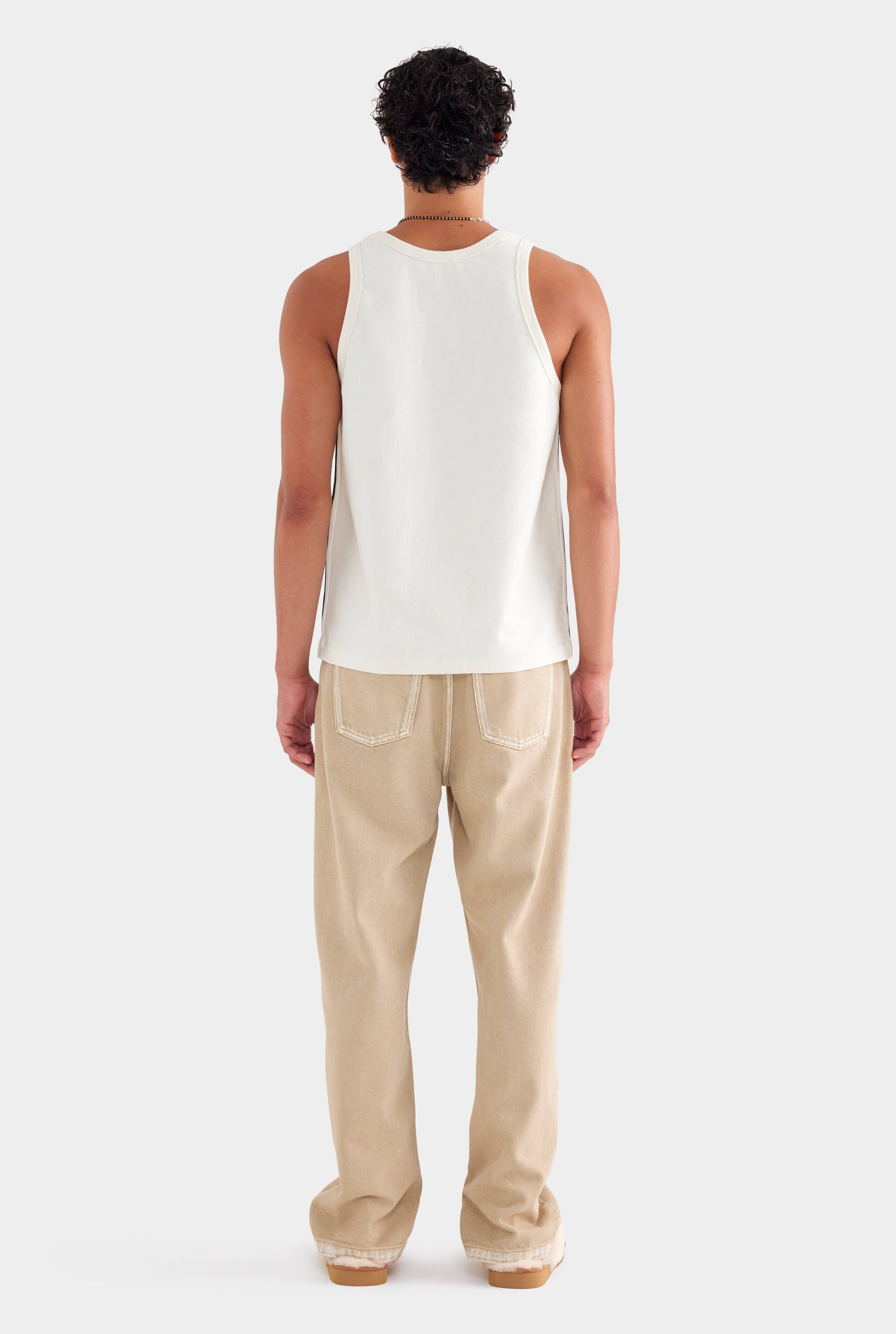 Bound Jersey Tank - Cream/Crochet Tape