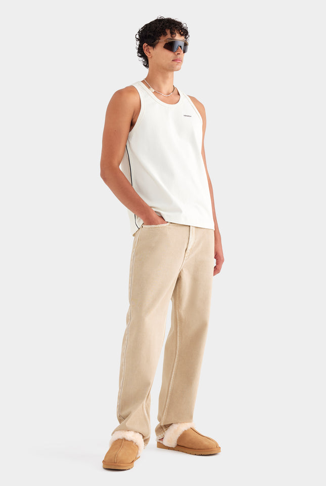 Bound Jersey Tank - Cream/Crochet Tape